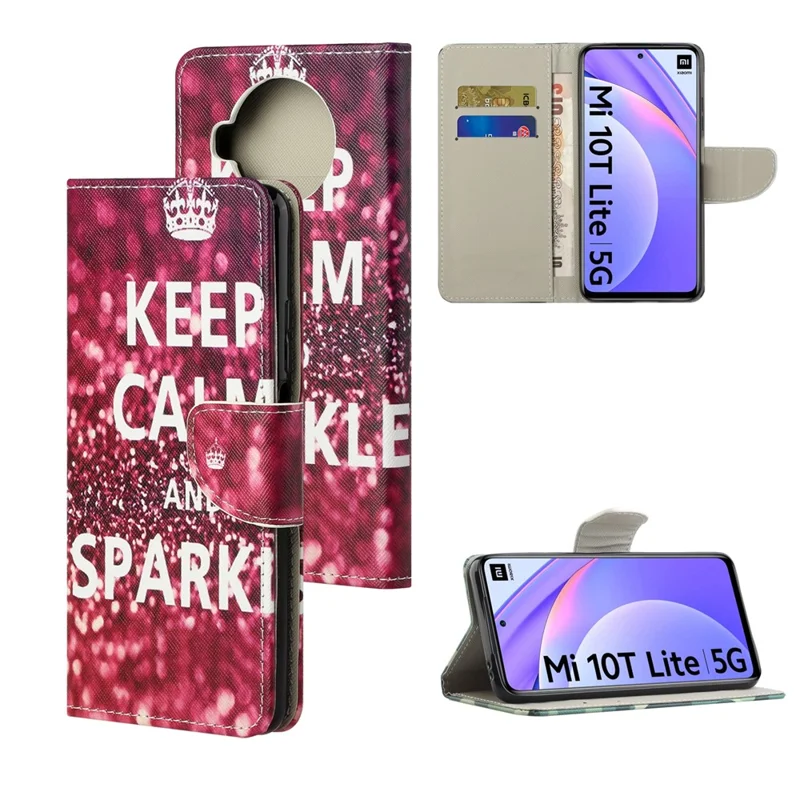 For Xiaomi Mi 10T Lite 5G/Redmi Note 9 Pro 5G/Mi 10i 5G Stand Shell Patterned Cross Texture Leather Wallet Case - Keep Calm and Sparkle