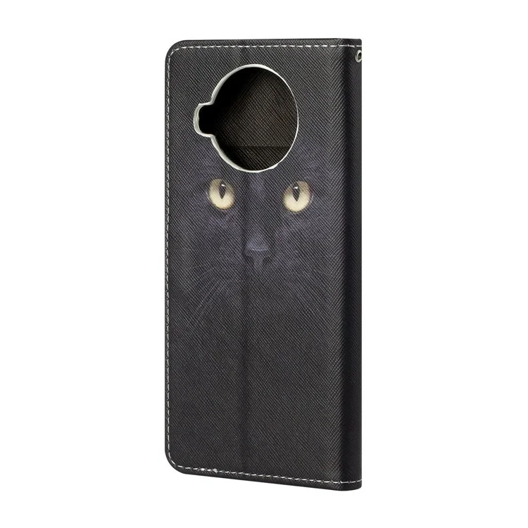 Modèle de Texture Croisée Shell D'impression Pour Xiaomi Mi 10T Lite 5G / Redmi Note 9 Pro 5G / Mi 10i 5G Portefeuille Couverture de Cuir - Chat Noir