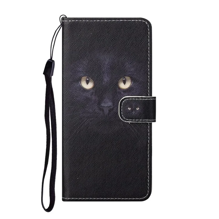 Modèle de Texture Croisée Shell D'impression Pour Xiaomi Mi 10T Lite 5G / Redmi Note 9 Pro 5G / Mi 10i 5G Portefeuille Couverture de Cuir - Chat Noir