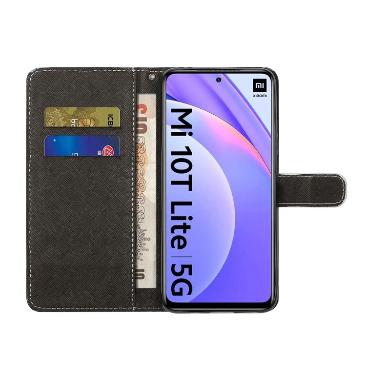 Funda de Cuero de Estilo Cartera con Diseño Cruzado para Xiaomi Mi 10T Lite 5G/Redmi Note 9 Pro 5G/Mi 10i 5G - Gato Negro