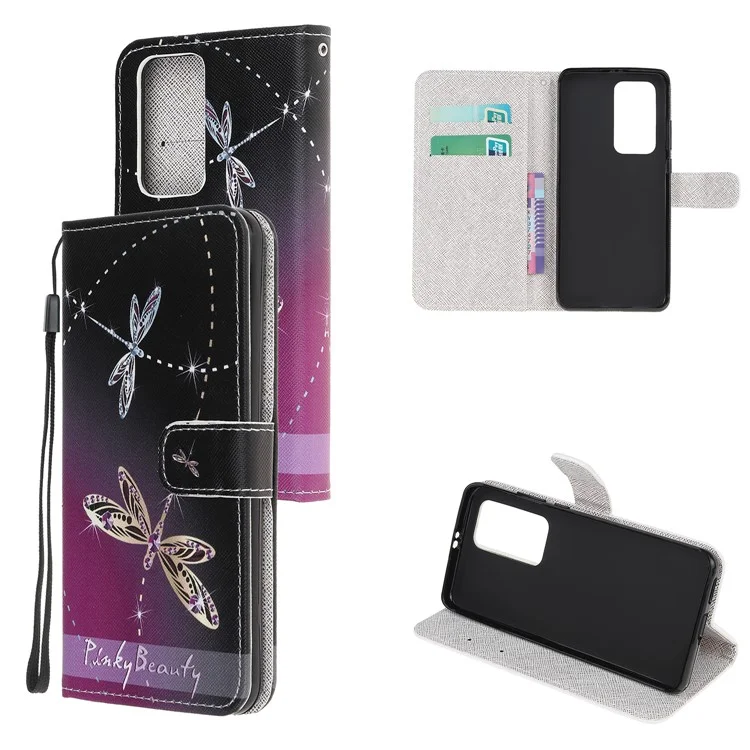 Cross Texture Pattern Printing Leather Wallet Stand Cover with Strap for 	Xiaomi Mi 10T 5G / Mi 10T Pro 5G/Redmi K30S - Dragonfly