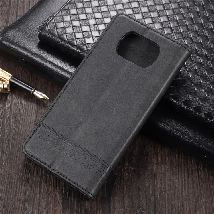 AZNS Auto-Absorbed Ledergeldbörse Ständer Schutzhülle für Xiaomi Poco X3/Poco X3 NFC - Schwarz