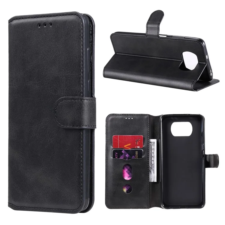 New Arrival Classic Flip Leather Wallet Stand Phone Case for Xiaomi Poco X3/Poco X3 NFC - Black