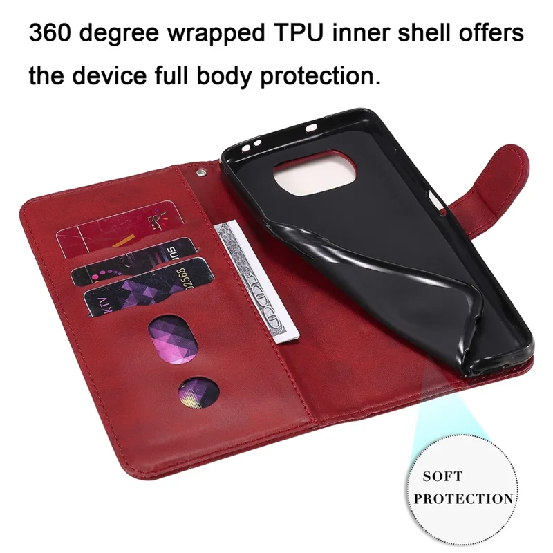 Zipper Pocket Leather Wallet Stand Case for Xiaomi Poco X3 / Poco X3 NFC - Red