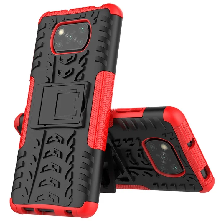 Cool Tire PC + TPU Hybrid -hülle Für Xiaomi Poco X3/poco X3 NFC Kickstand Cover - Rot