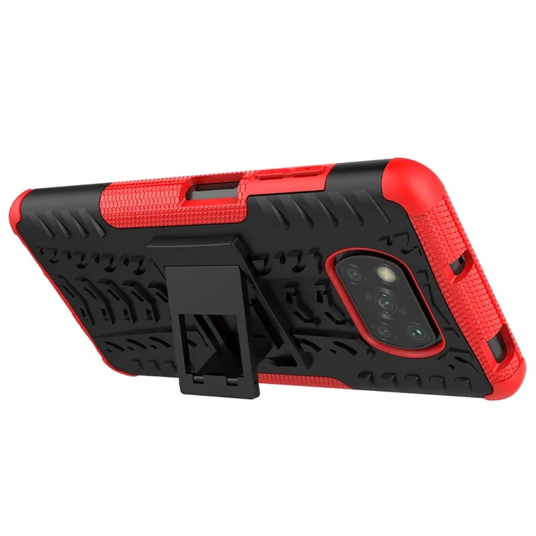 Cool Tire PC + TPU Hybrid -hülle Für Xiaomi Poco X3/poco X3 NFC Kickstand Cover - Rot