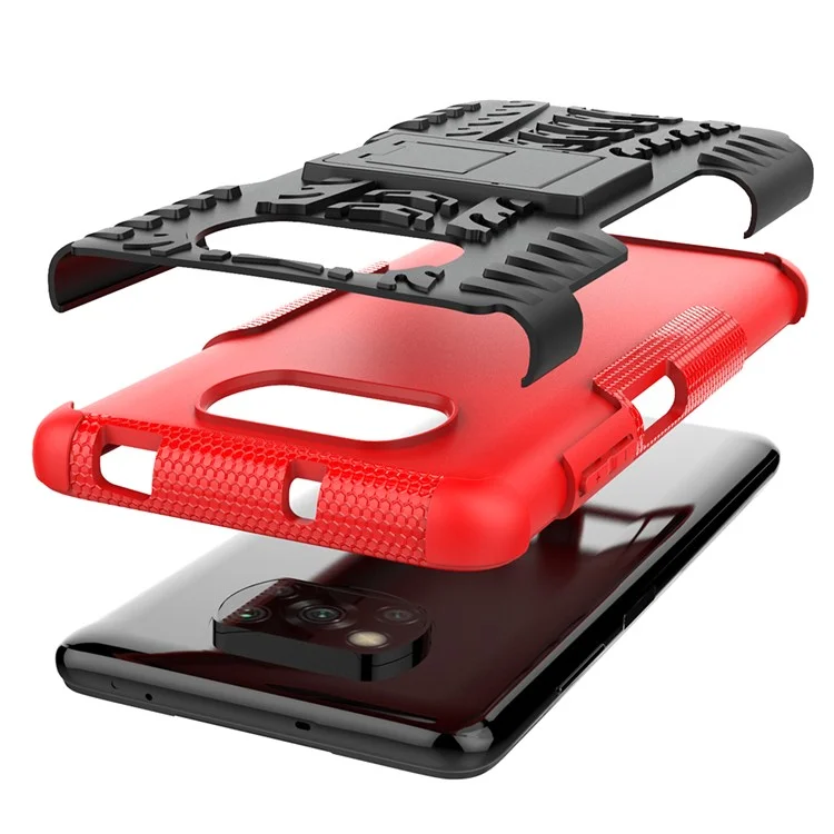 Cool Tire PC + TPU Hybrid -hülle Für Xiaomi Poco X3/poco X3 NFC Kickstand Cover - Rot