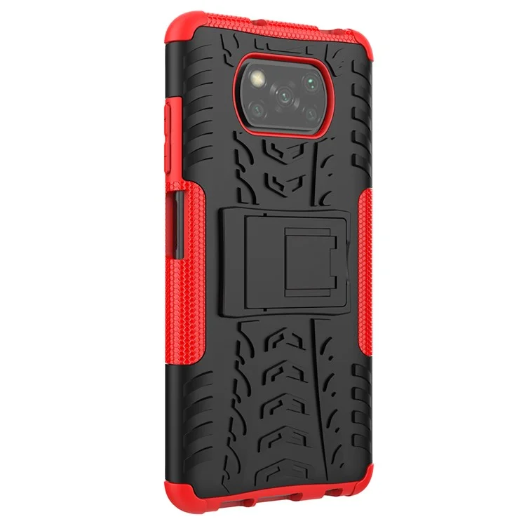 Cool Tire PC + TPU Hybrid -hülle Für Xiaomi Poco X3/poco X3 NFC Kickstand Cover - Rot