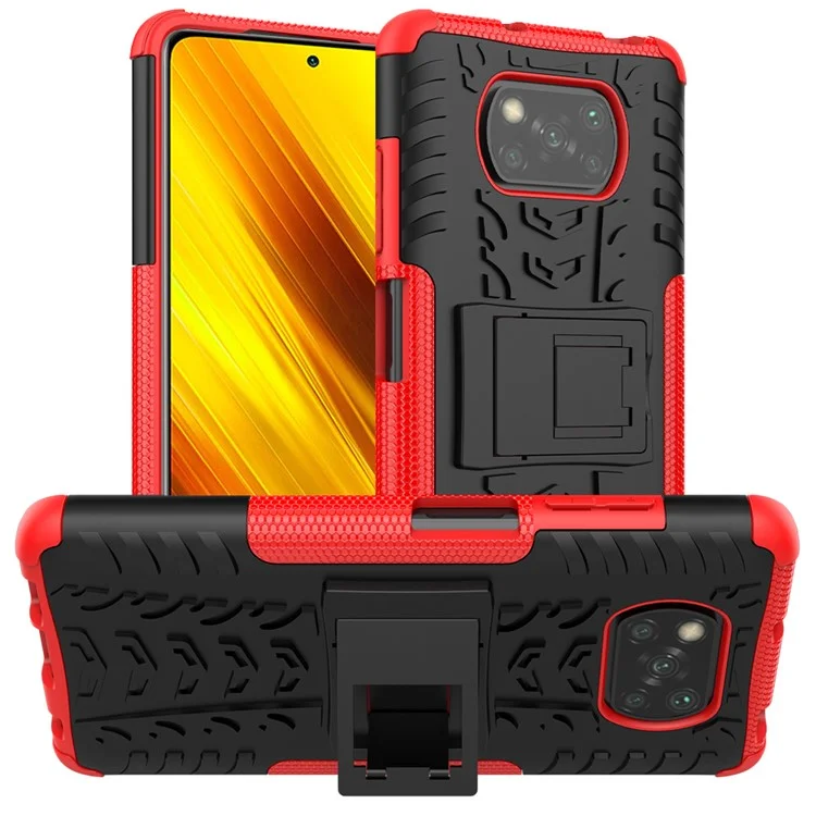 Cool Tire PC + TPU Hybrid -hülle Für Xiaomi Poco X3/poco X3 NFC Kickstand Cover - Rot