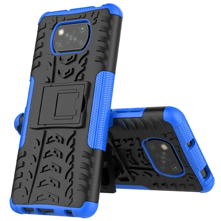 Cool Tyre PC + TPU Hybrid Case for Xiaomi Poco X3/Poco X3 NFC Kickstand Cover - Blue