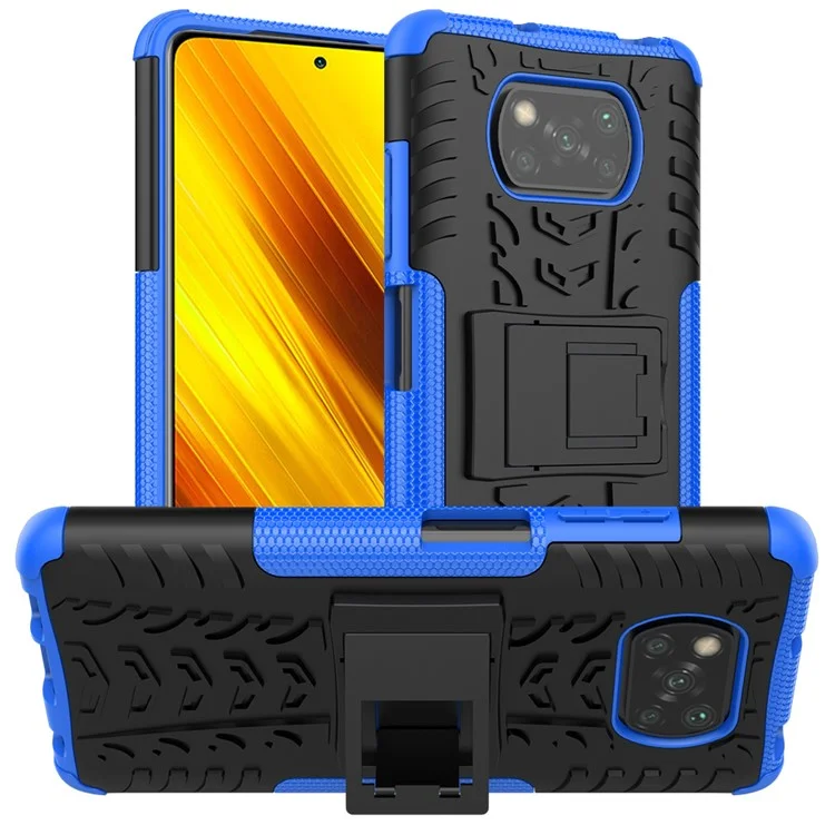 Cool Tyre PC + TPU Hybrid Case for Xiaomi Poco X3/Poco X3 NFC Kickstand Cover - Blue