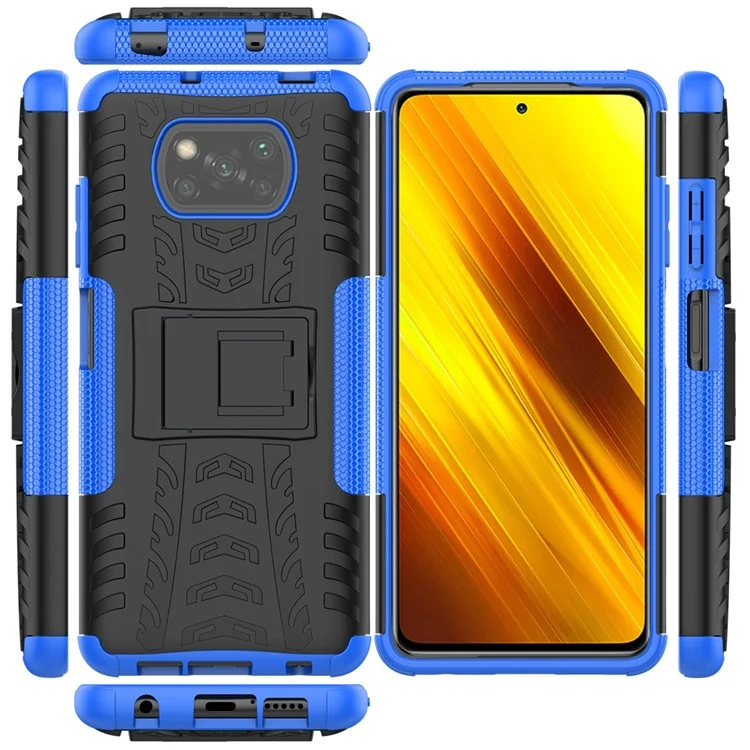 Cool Tyre PC + TPU Hybrid Case for Xiaomi Poco X3/Poco X3 NFC Kickstand Cover - Blue