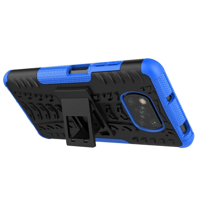 Cool Tyre PC + TPU Hybrid Case for Xiaomi Poco X3/Poco X3 NFC Kickstand Cover - Blue