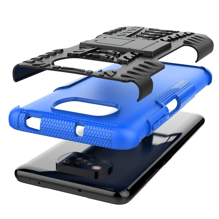 Cool Tyre PC + TPU Hybrid Case for Xiaomi Poco X3/Poco X3 NFC Kickstand Cover - Blue