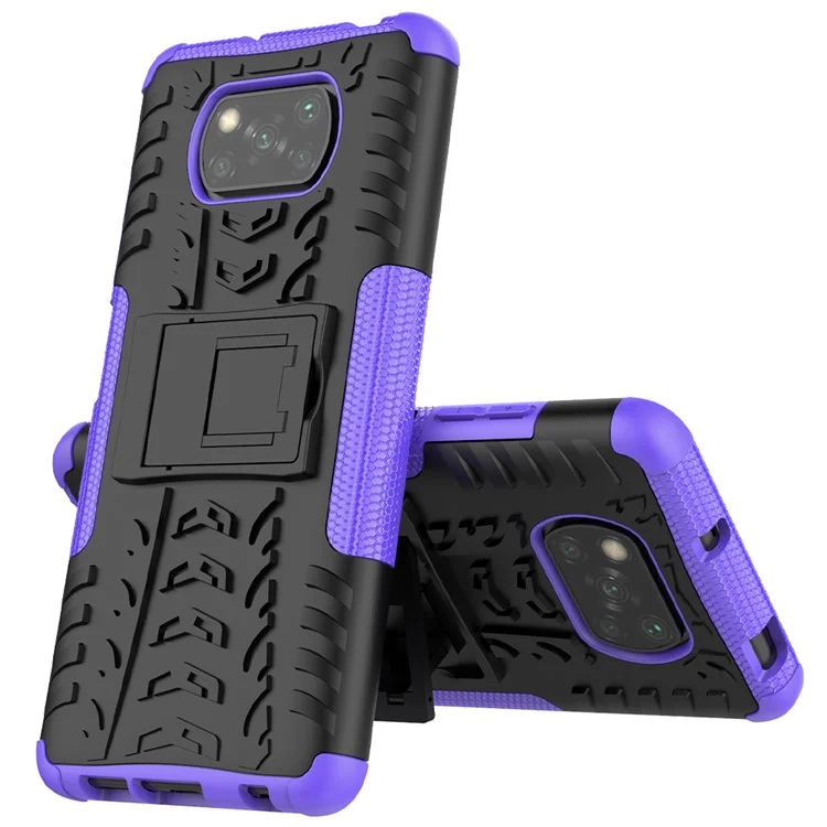 Cool Tire PC + TPU Hybrid -hülle Für Xiaomi Poco X3/poco X3 NFC Kickstand Cover - Violett