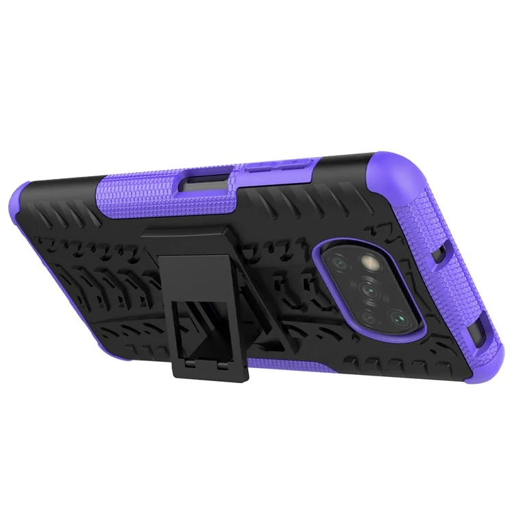 Cool Pneu pc + Tpu Híbrido Estojo Para Xiaomi Poco X3/poco X3 Nfc Kickstand Capa - Roxo