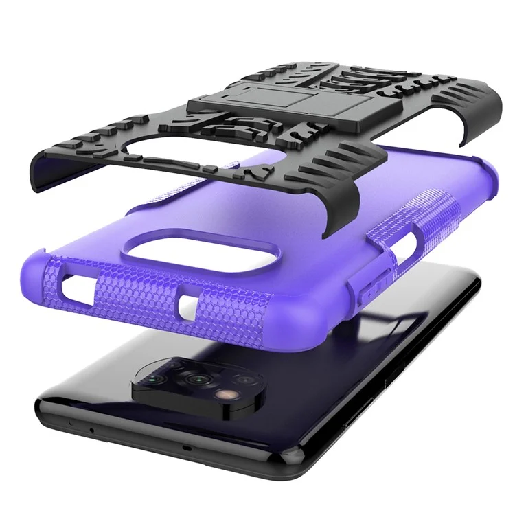 Cool Pneu pc + Tpu Híbrido Estojo Para Xiaomi Poco X3/poco X3 Nfc Kickstand Capa - Roxo