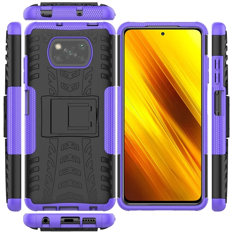 Cool Tyre PC + TPU Hybrid Case for Xiaomi Poco X3/Poco X3 NFC Kickstand Cover - Purple