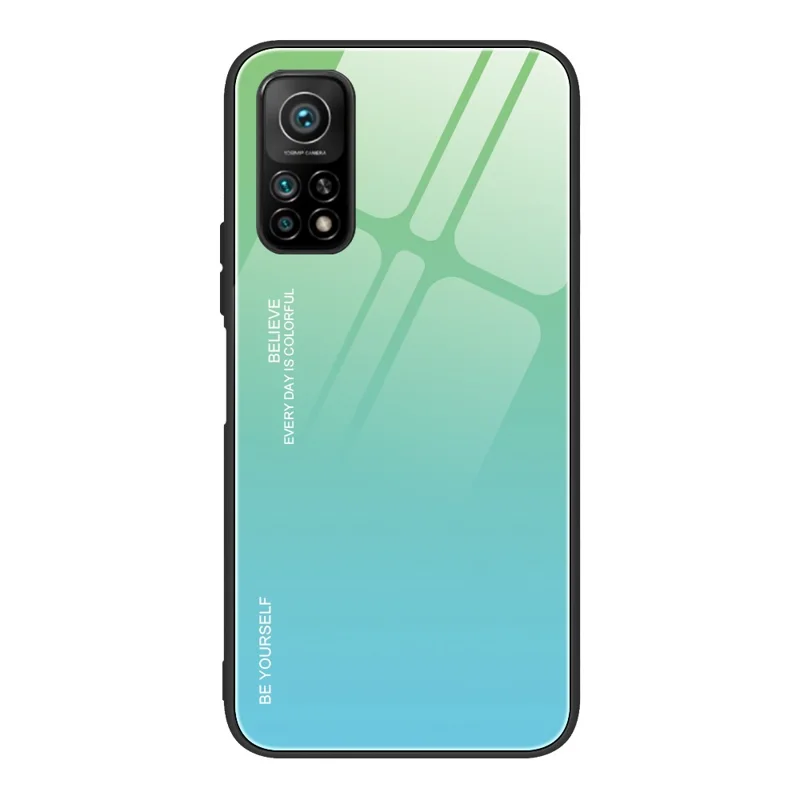 Gradient Pattern Painted Tempered Glass Cell Phone Case for Xiaomi Mi 10T 5G/Mi 10T Pro 5G / Redmi K30S - Light Green/Light Blue