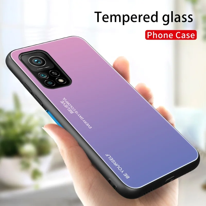 Gradient Pattern Painted Tempered Glass Cell Phone Case for Xiaomi Mi 10T 5G/Mi 10T Pro 5G / Redmi K30S - Pink/Purple