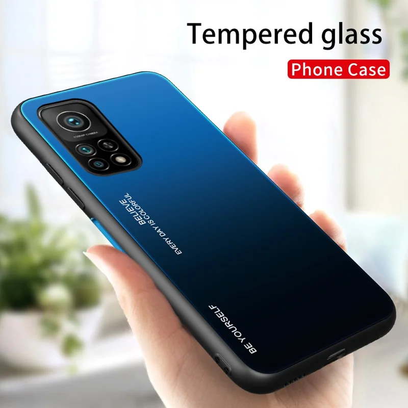 Gradient Pattern Painted Tempered Glass Cell Phone Case for Xiaomi Mi 10T 5G/Mi 10T Pro 5G / Redmi K30S - Blue/Black