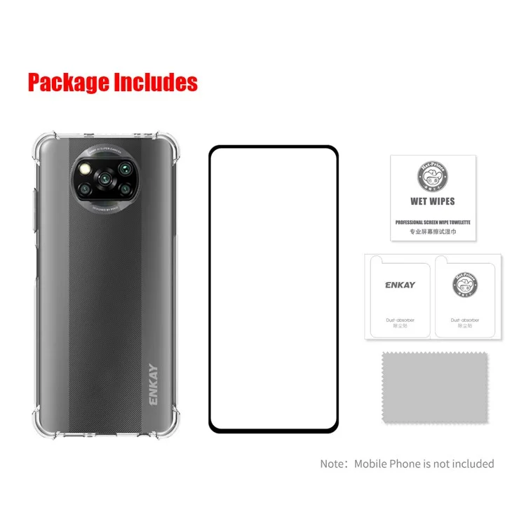 Enkay ENK-PC0622 2 en 1 Case TPU Transparente +[cubierta Completa] 0.26 mm 9H 2.5D Película de Pantalla de Pegamento Completo de Vidrio Completo Para Xiaomi Poco X3/poco X3 NFC