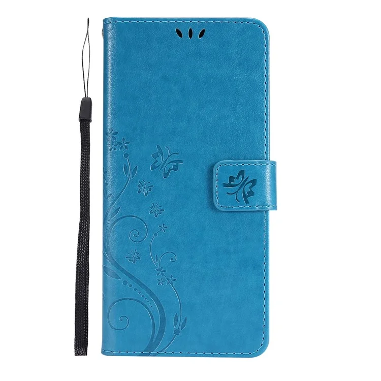 Impresión de Estuche de Cuero de Flor de Mariposa Con Correa Para Xiaomi Poco X3 NFC / Poco X3 - Azul