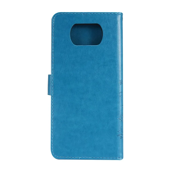 Impresión de Estuche de Cuero de Flor de Mariposa Con Correa Para Xiaomi Poco X3 NFC / Poco X3 - Azul
