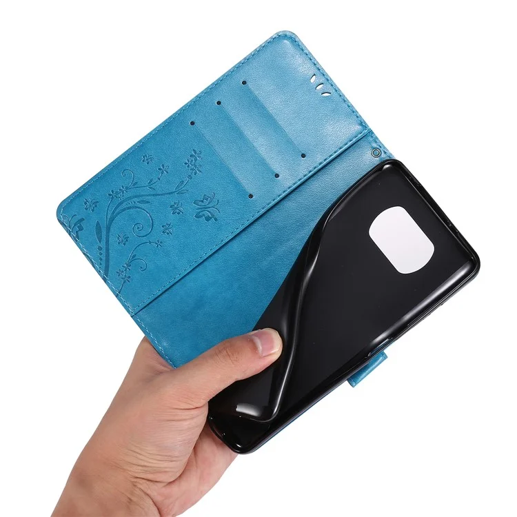 Impresión de Estuche de Cuero de Flor de Mariposa Con Correa Para Xiaomi Poco X3 NFC / Poco X3 - Azul
