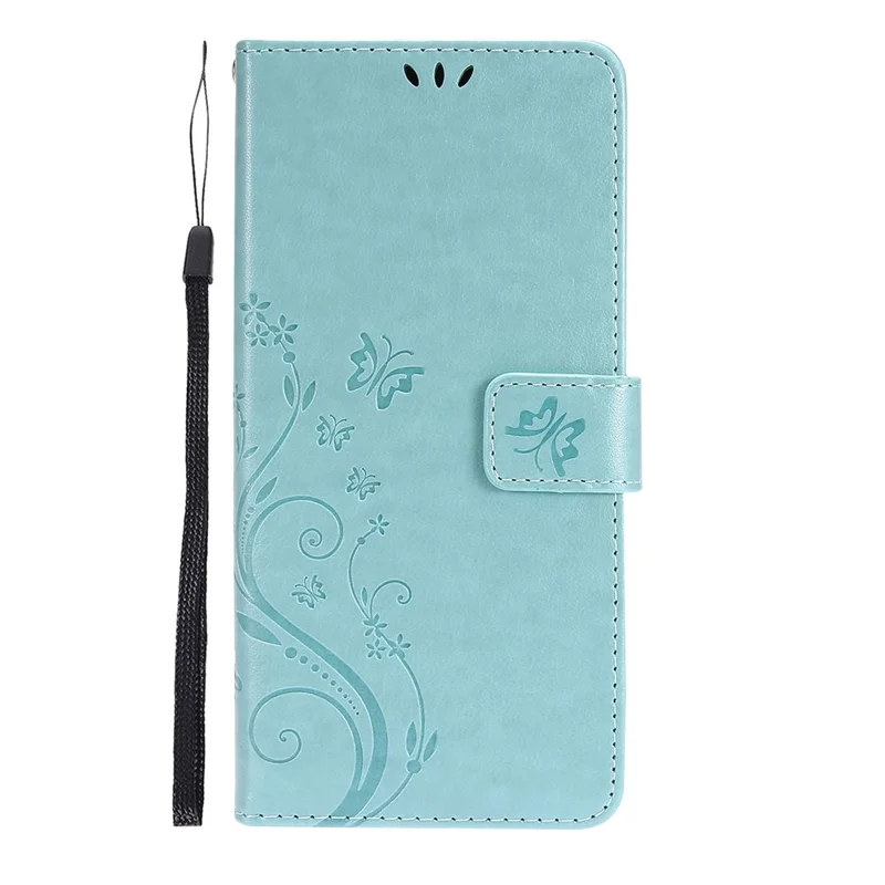 Imprint Butterfly Flower Leather Case with Strap for Xiaomi Poco X3 NFC / Poco X3 - Green