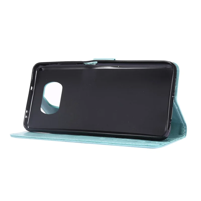 Imprint Butterfly Flower Leather Case with Strap for Xiaomi Poco X3 NFC / Poco X3 - Green