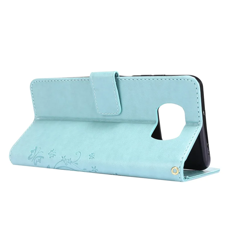 Imprint Butterfly Flower Leather Case with Strap for Xiaomi Poco X3 NFC / Poco X3 - Green