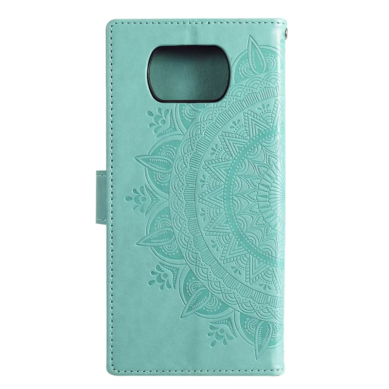 Custodia in pelle con fiore mandala impresso per Xiaomi Poco X3 NFC / Poco X3 / X3 pro - Ciano