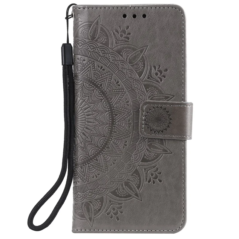 Imprinted Mandala Flower Wallet Leather Case with Strap for Xiaomi Poco X3 NFC / Poco X3 / X3 pro - Grey