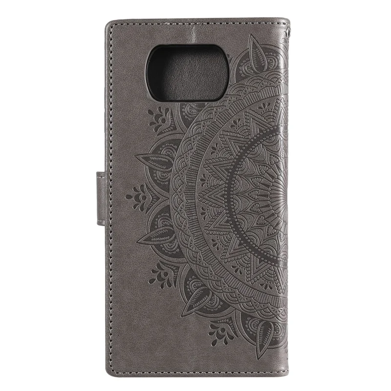 Imprinted Mandala Flower Wallet Leather Case with Strap for Xiaomi Poco X3 NFC / Poco X3 / X3 pro - Grey