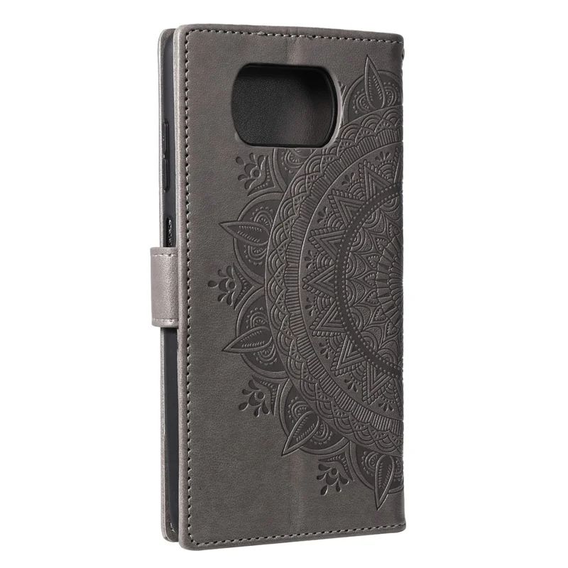 Imprinted Mandala Flower Wallet Leather Case with Strap for Xiaomi Poco X3 NFC / Poco X3 / X3 pro - Grey