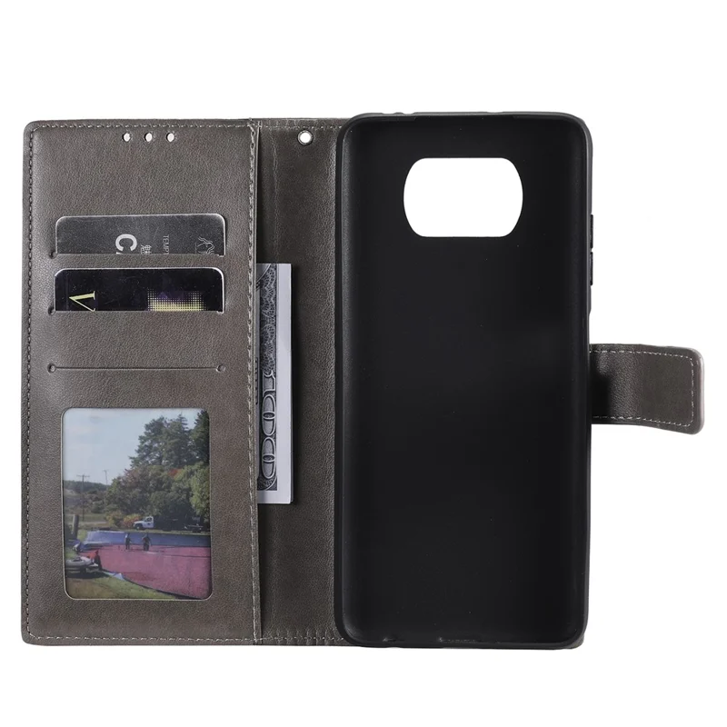 Imprinted Mandala Flower Wallet Leather Case with Strap for Xiaomi Poco X3 NFC / Poco X3 / X3 pro - Grey