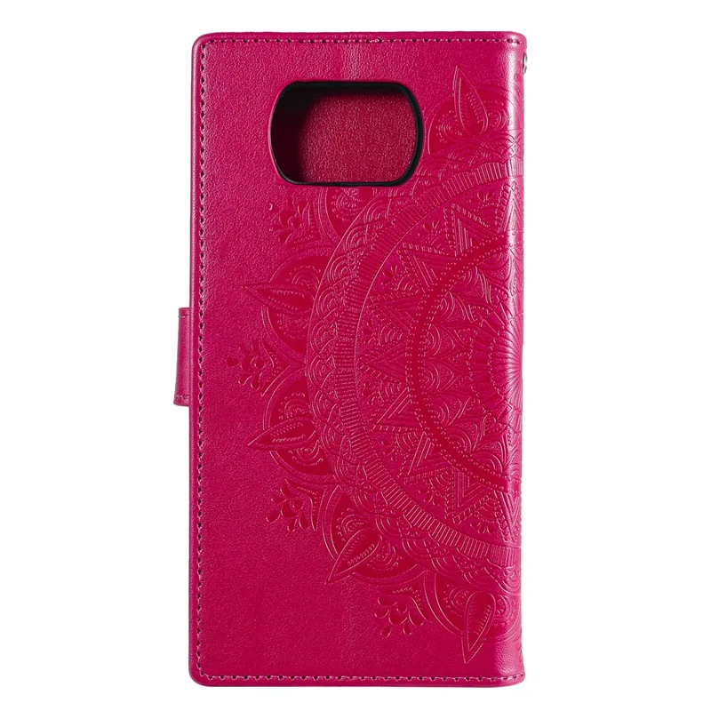 Imprinted Mandala Flower Wallet Leather Case with Strap for Xiaomi Poco X3 NFC / Poco X3 / X3 pro - Rose