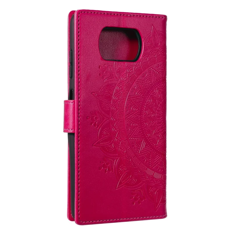 Imprinted Mandala Flower Wallet Leather Case with Strap for Xiaomi Poco X3 NFC / Poco X3 / X3 pro - Rose