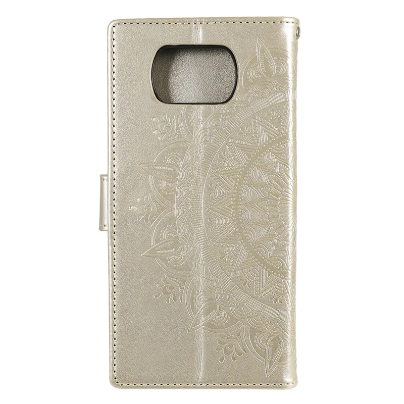 Imprinted Mandala Flower Wallet Leather Case with Strap for Xiaomi Poco X3 NFC / Poco X3 / X3 pro - Gold