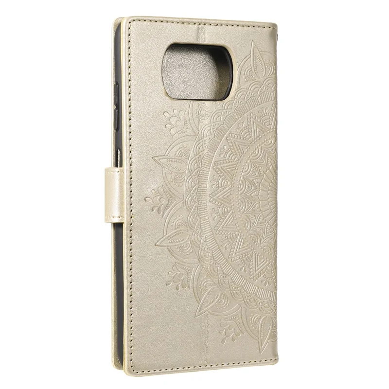 Imprinted Mandala Flower Wallet Leather Case with Strap for Xiaomi Poco X3 NFC / Poco X3 / X3 pro - Gold