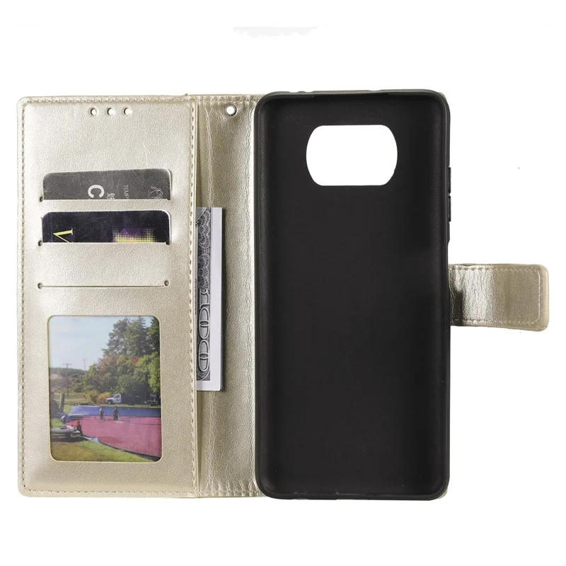 Imprinted Mandala Flower Wallet Leather Case with Strap for Xiaomi Poco X3 NFC / Poco X3 / X3 pro - Gold