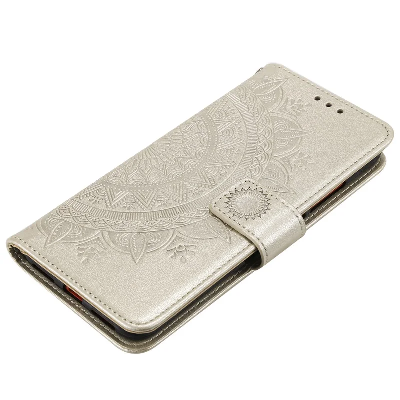 Imprinted Mandala Flower Wallet Leather Case with Strap for Xiaomi Poco X3 NFC / Poco X3 / X3 pro - Gold