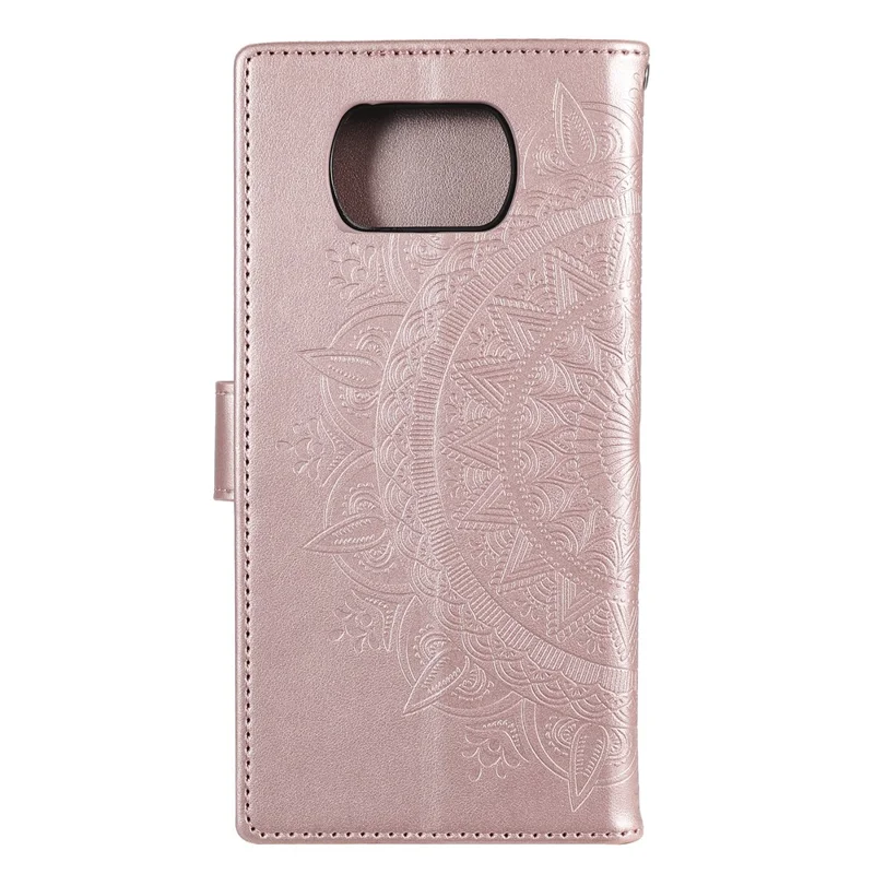 Étui en Cuir de Portefeuille de Fleurs Mandala Imprimé Avec Sangle Pour Xiaomi Poco X3 NFC / Poco X3 / X3 pro - or Rose