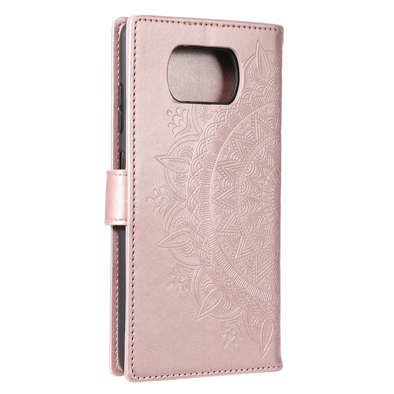 Étui en Cuir de Portefeuille de Fleurs Mandala Imprimé Avec Sangle Pour Xiaomi Poco X3 NFC / Poco X3 / X3 pro - or Rose