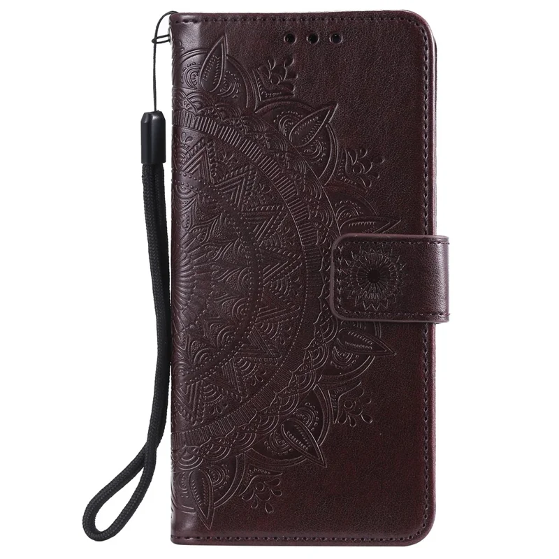 Imprinted Mandala Flower Wallet Leather Case with Strap for Xiaomi Poco X3 NFC / Poco X3 / X3 pro - Brown