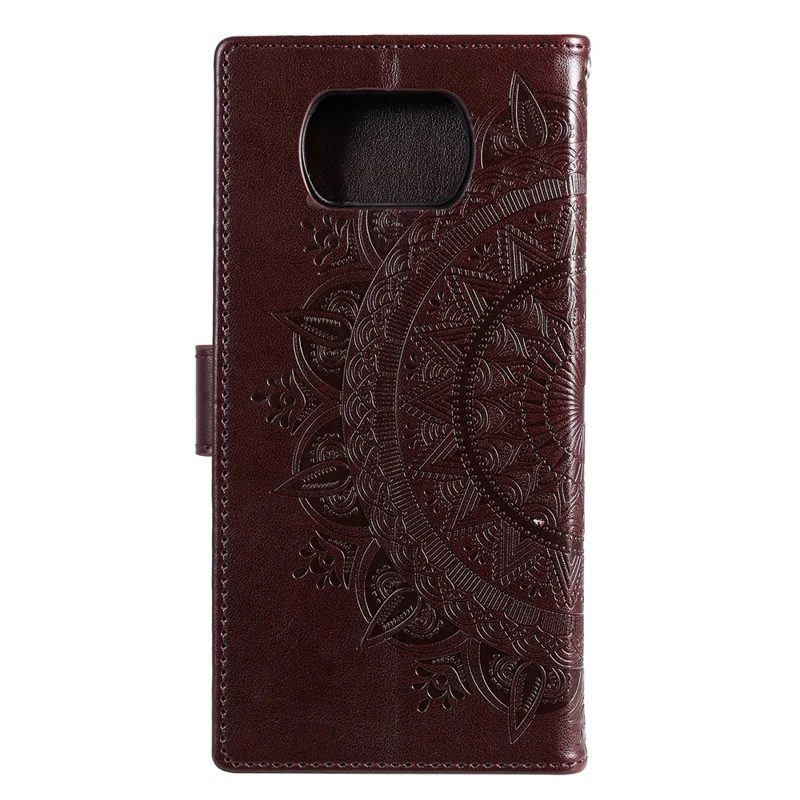 Imprinted Mandala Flower Wallet Leather Case with Strap for Xiaomi Poco X3 NFC / Poco X3 / X3 pro - Brown