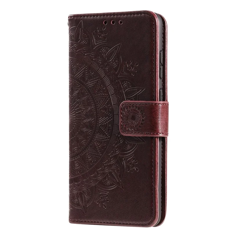 Imprinted Mandala Flower Wallet Leather Case with Strap for Xiaomi Poco X3 NFC / Poco X3 / X3 pro - Brown