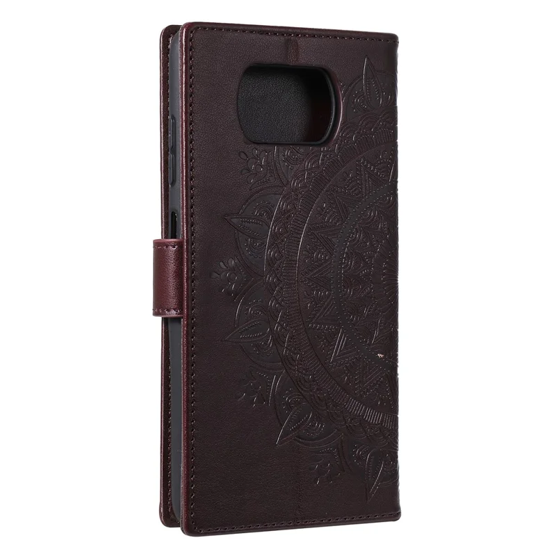 Imprinted Mandala Flower Wallet Leather Case with Strap for Xiaomi Poco X3 NFC / Poco X3 / X3 pro - Brown