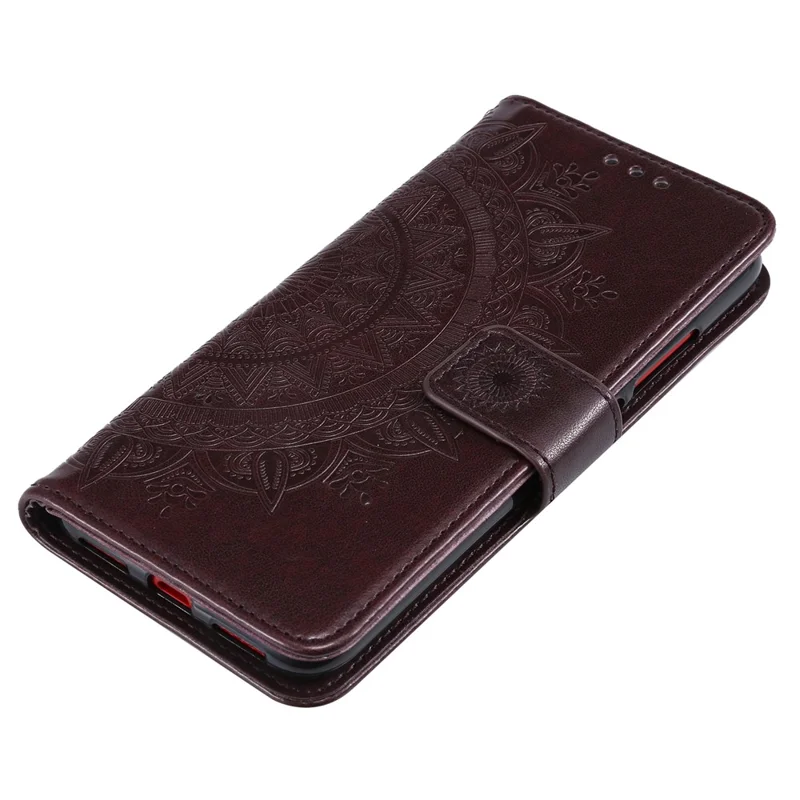 Imprinted Mandala Flower Wallet Leather Case with Strap for Xiaomi Poco X3 NFC / Poco X3 / X3 pro - Brown